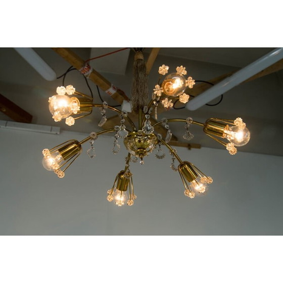 Image 1 of Vintage kroonluchter met 6 vlammen in gelakt messing van Emil Stejnar voor Rupert Nikoll, Oostenrijk 1950