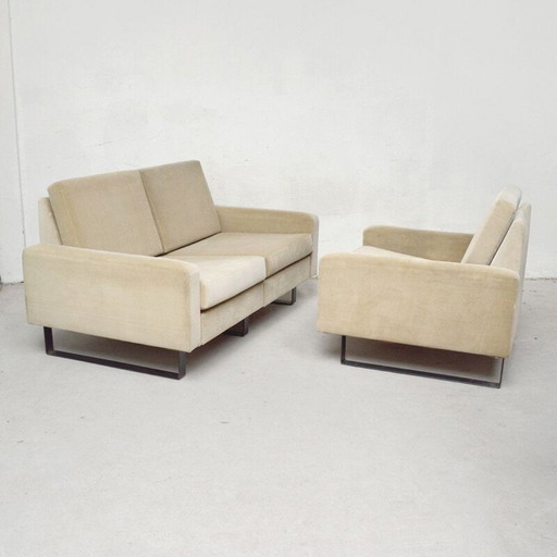 Vintage fluwelen woonkamerstof in beige kleuren van Friedrich Wilhelm Möller voor Kor, Duitsland 1960