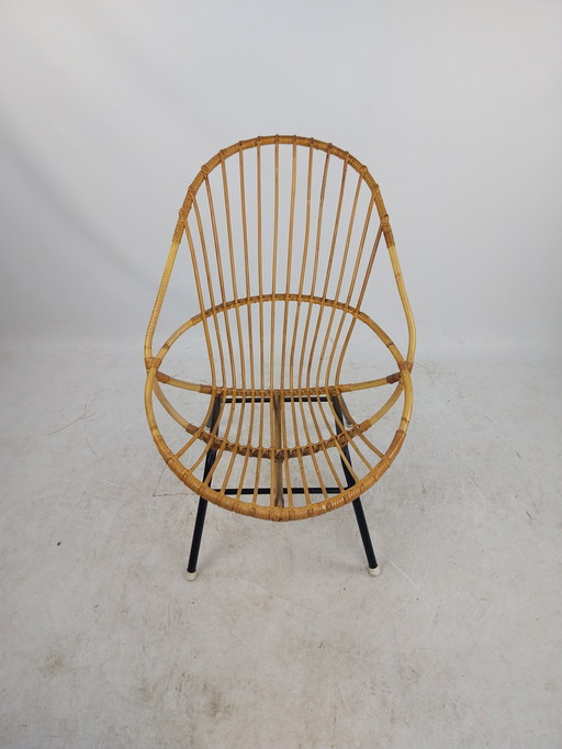 1 X 1960'S Rohé Noordwolde Stijl Bamboe Rotan Fauteuil