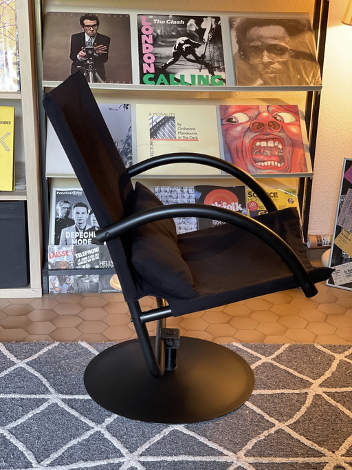 Draaibare fauteuil van zwart canvas / Mazairac & Boonzaaier - 1980