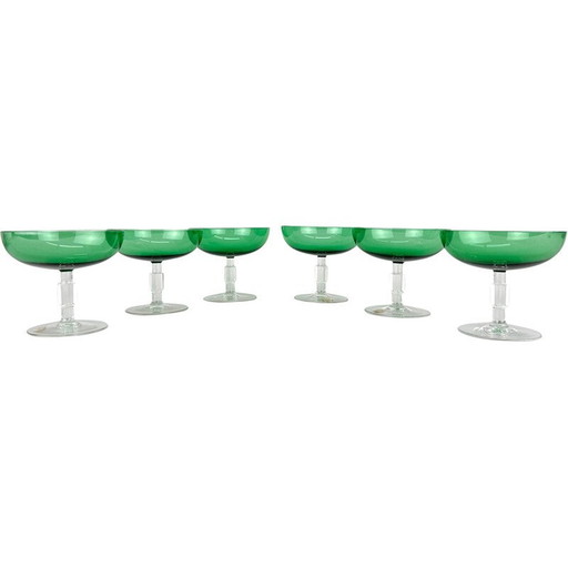 Set van 6 vintage Art Deco glazen, Tsjecho-Slowakije