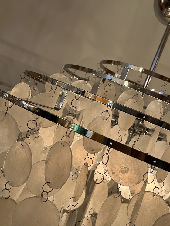 Image 1 of Vintage capiz schelpen hanglamp parelmoer opaline kroonluchter 