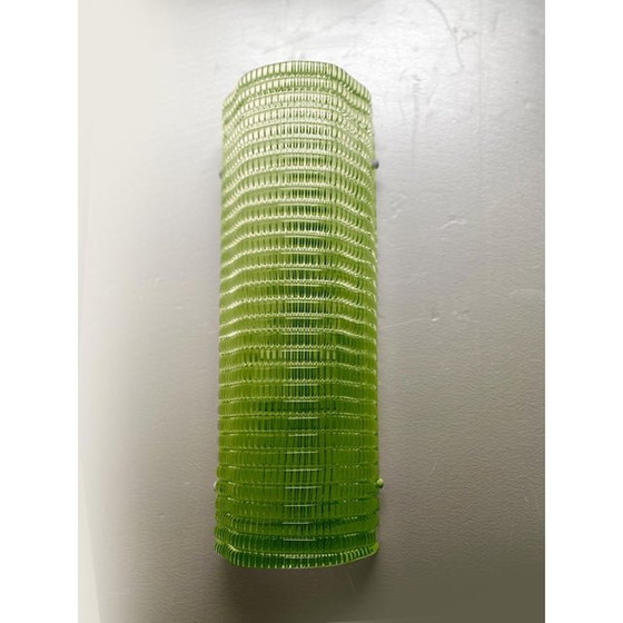 Image 1 of Set van twee diamanten groene rechthoekige wandlampen van Murano glas