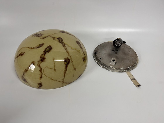 Image 1 of Mid Century Xxl Gemarmerde Plafonnière In De Vorm Van Een Halve Bol