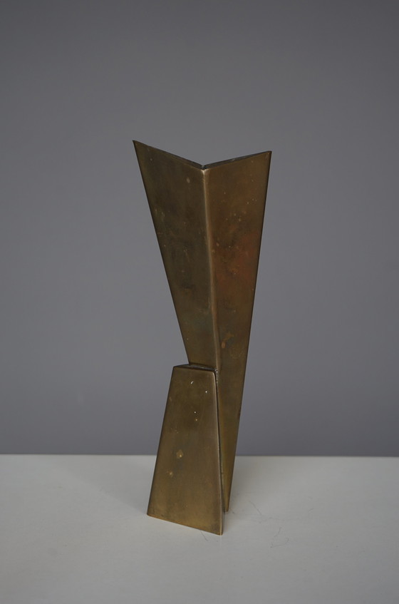 Image 1 of Art Deco kubistische metalen vazen toegeschreven aan WMF, jaren 1930