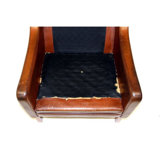 Image 1 of Vintage leren en palissander fauteuil met voetsteun, Denemarken 1960