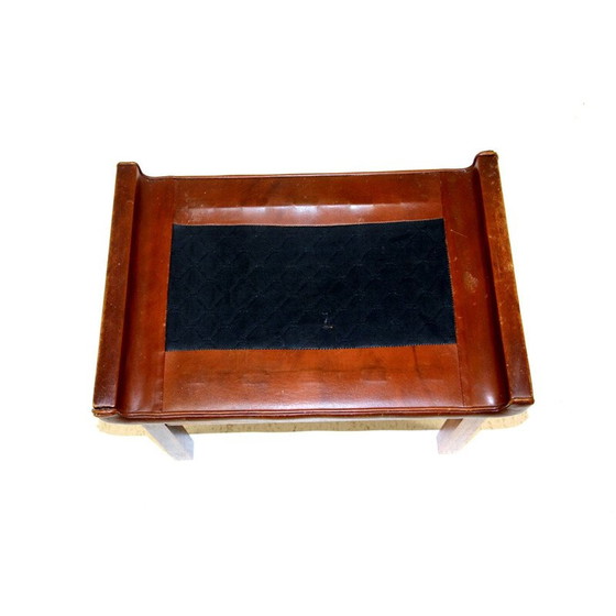 Image 1 of Vintage leren en palissander fauteuil met voetsteun, Denemarken 1960