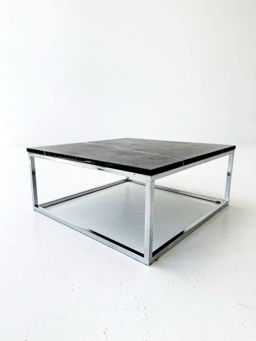 Salontafel met marmeren Marquina blad en stalen frame in chroom