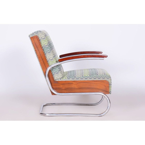 Image 1 of Vintage Art Deco fauteuil in beukenhout en verchroomd staal, Tsjecho-Slowakije 1930
