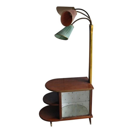 Vintage walnoten bar met lamp, 1950