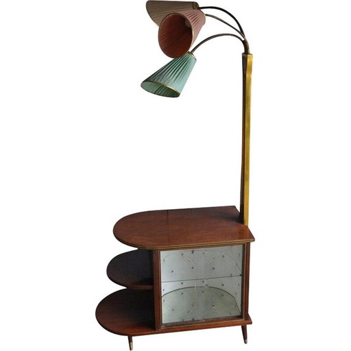 Vintage walnoten bar met lamp, 1950