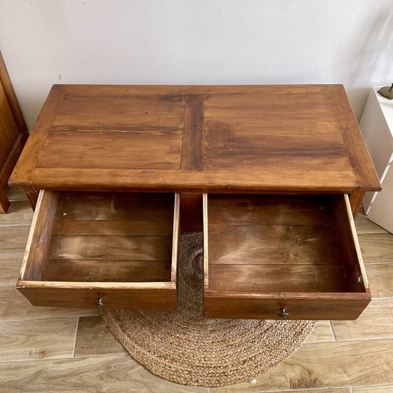 Image 1 of Vintage massief houten salontafel met 2 laden