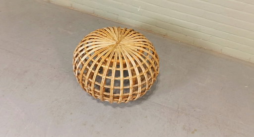 Vintage rotan voetenbank, rond