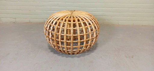 Vintage rotan voetenbank, rond