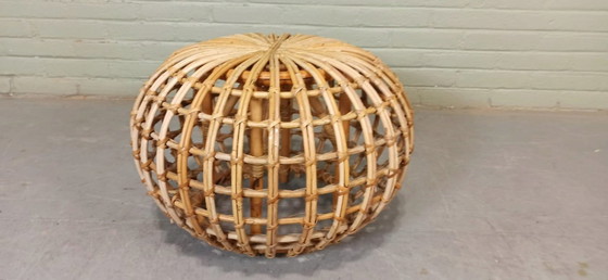 Image 1 of Vintage rotan voetenbank, rond