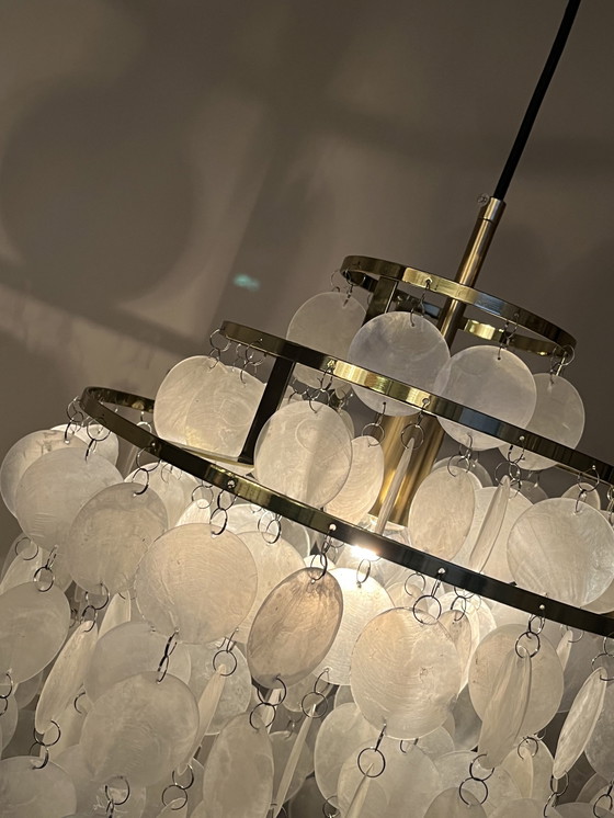 Image 1 of Set van 2 hanglampen capiz schelpen lampen opaline parel goud frame