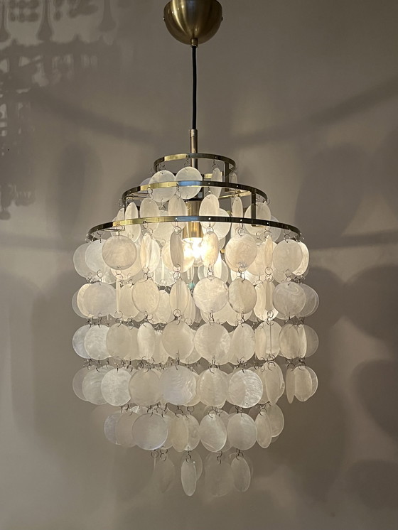 Image 1 of Set van 2 hanglampen capiz schelpen lampen opaline parel goud frame