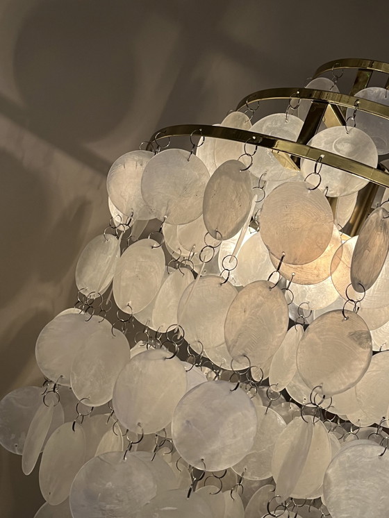 Image 1 of Set van 2 hanglampen capiz schelpen lampen opaline parel goud frame