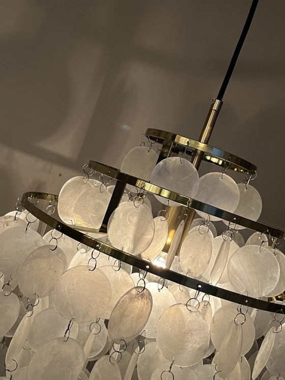 Image 1 of Set van 2 hanglampen capiz schelpen lampen opaline parel goud frame