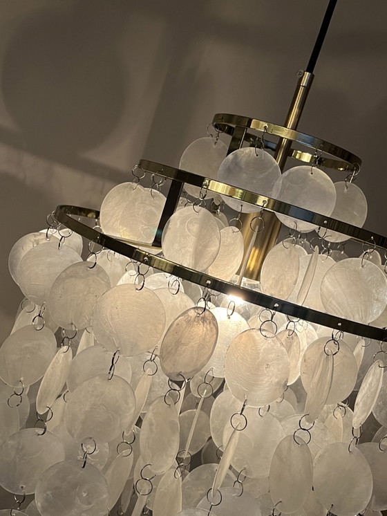 Image 1 of Set van 2 hanglampen capiz schelpen lampen opaline parel goud frame