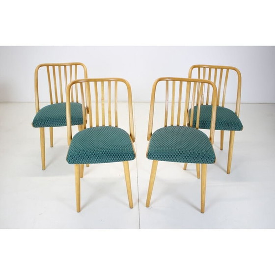 Image 1 of Set van 4 vintage houten en stoffen eetkamerstoelen van Antonin Suman, Tsjecho-Slowakije 1960