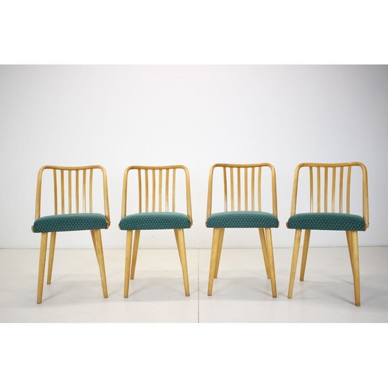 Image 1 of Set van 4 vintage houten en stoffen eetkamerstoelen van Antonin Suman, Tsjecho-Slowakije 1960