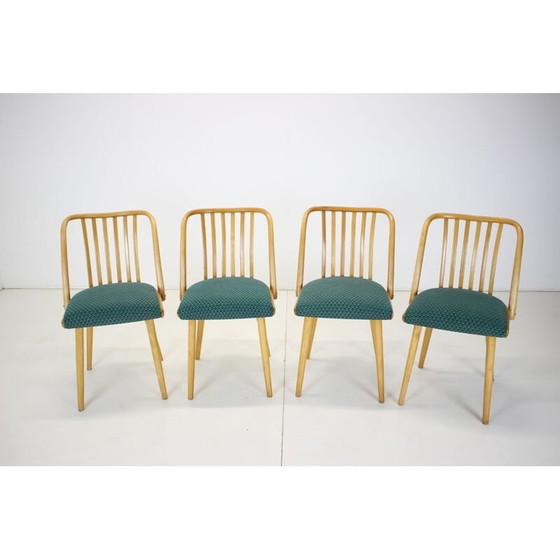 Image 1 of Set van 4 vintage houten en stoffen eetkamerstoelen van Antonin Suman, Tsjecho-Slowakije 1960