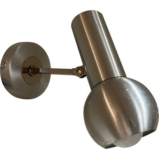 Vintage wandlamp van geborsteld metaal, 1970