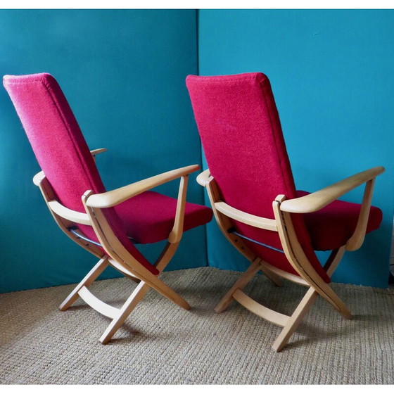 Image 1 of Paar vintage rode fauteuils, Denemarken 1950