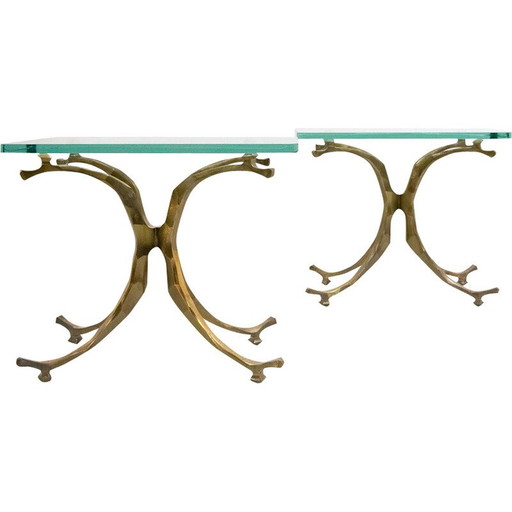 Paar vintage "Hippocampus" salontafels in brons van Willy Daro, 1970