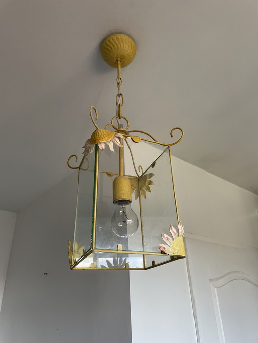 Vintage Geëmailleerd Plaatstalen Hanglamp Italiaans Design Zonnebloemen