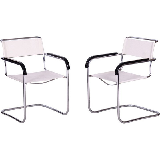 Image 1 of Paar vintage Bauhaus fauteuils in verchroomd staal van Marcel Breuer voor Thonet, Tsjecho-Slowakije 1930