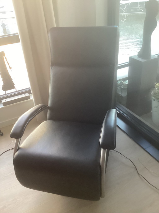 Framati Zwart Lederen Draaifauteul