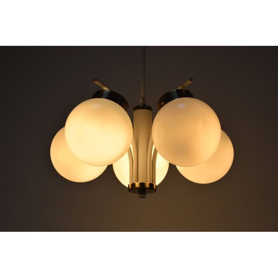 Image 1 of Vintage kroonluchter van glas en gelakt metaal van Jilove, Tsjecho-Slowakije 1970