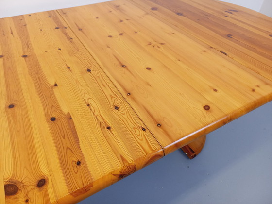 Image 1 of Vintage Scandinavische ronde grenen eettafel jaren 60-70 met verlengstukken