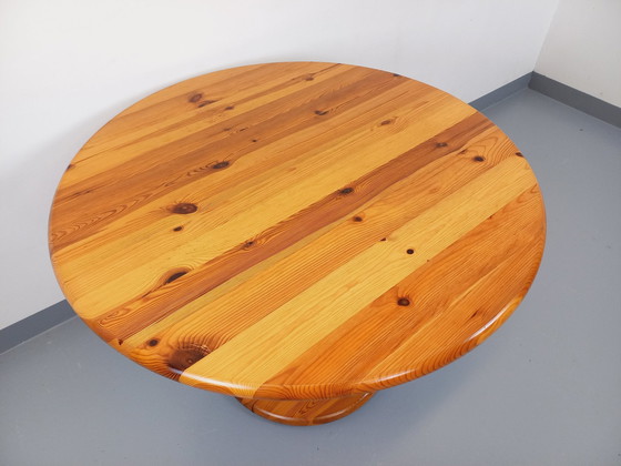 Image 1 of Vintage Scandinavische ronde grenen eettafel jaren 60-70 met verlengstukken