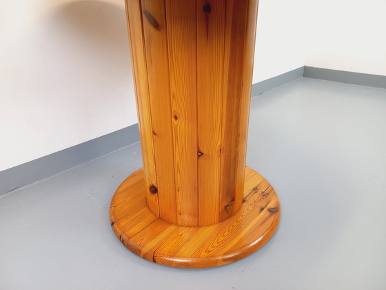 Image 1 of Vintage Scandinavische ronde grenen eettafel jaren 60-70 met verlengstukken