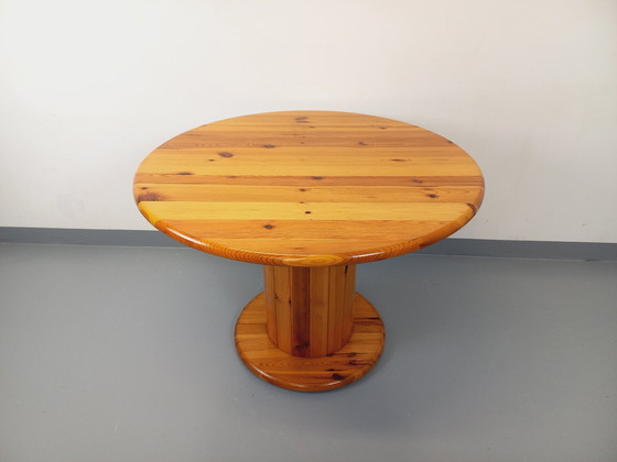 Image 1 of Vintage Scandinavische ronde grenen eettafel jaren 60-70 met verlengstukken