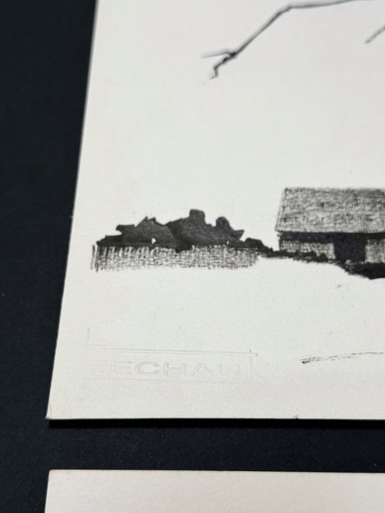 Image 1 of Echo's van het landschap (2 kunstwerken) Inkt, 1977 - Eugène Eechaut (1928-2019)