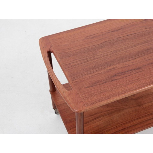 Scandinavische vintage teakhouten serveertafel met wielen