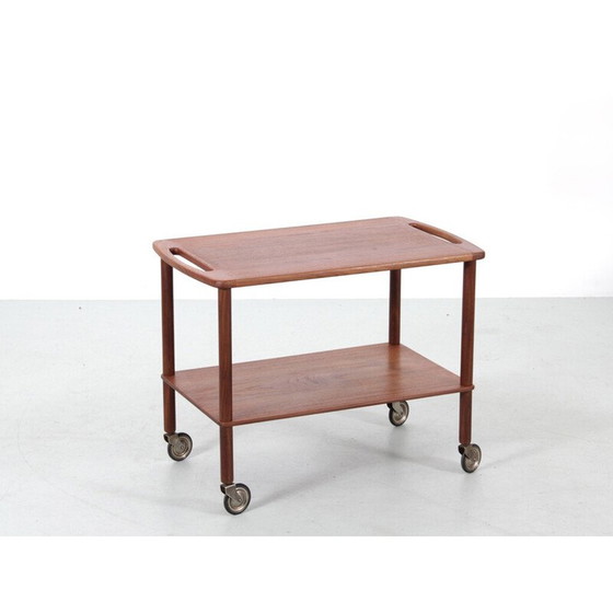 Image 1 of Scandinavische vintage teakhouten serveertafel met wielen