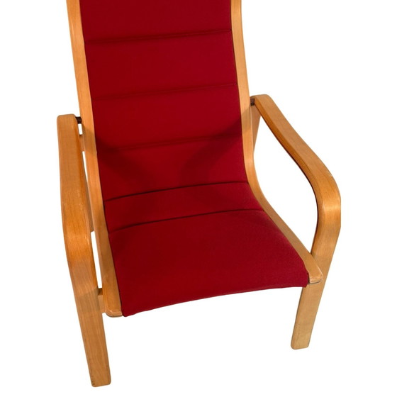 Image 1 of Yngve Ekstöm - Svedese - Loungestoel Model 'Lamello' - Nieuwe vulling / Gerestaureerd - Rode stof