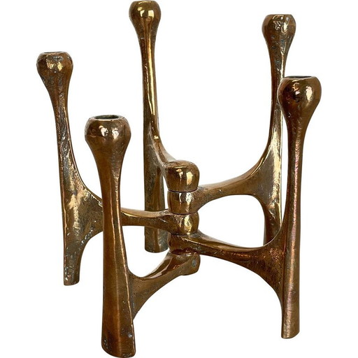 Mid century Brutalistisch bronzen kandelaar van Michael Harjes, Duitsland 1960