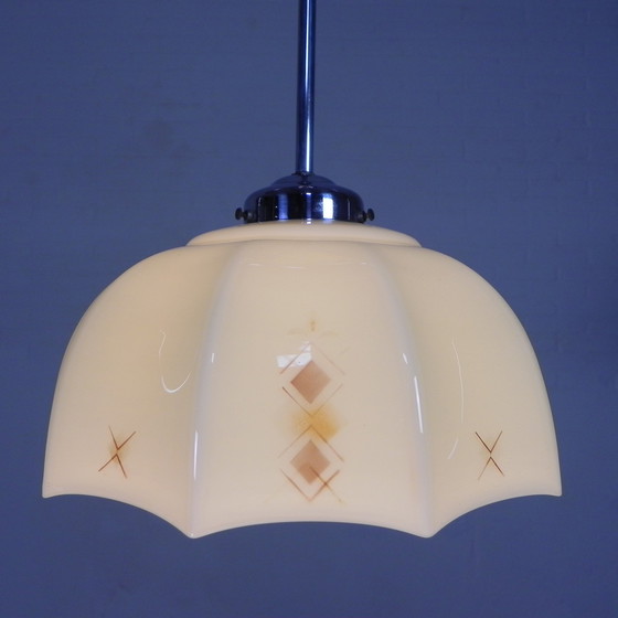 Image 1 of Art Deco hanglamp met glazen tienhoekige kap, jaren 30