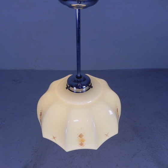 Image 1 of Art Deco hanglamp met glazen tienhoekige kap, jaren 30