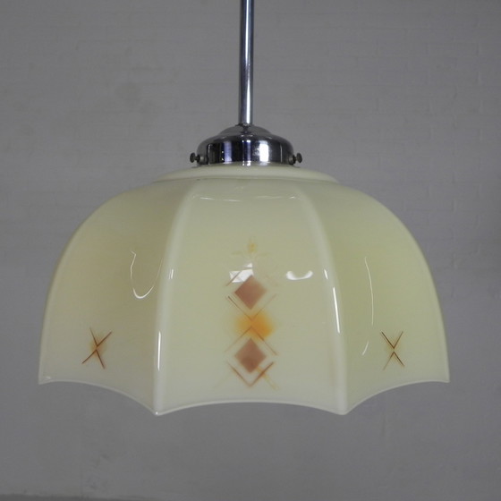 Image 1 of Art Deco hanglamp met glazen tienhoekige kap, jaren 30