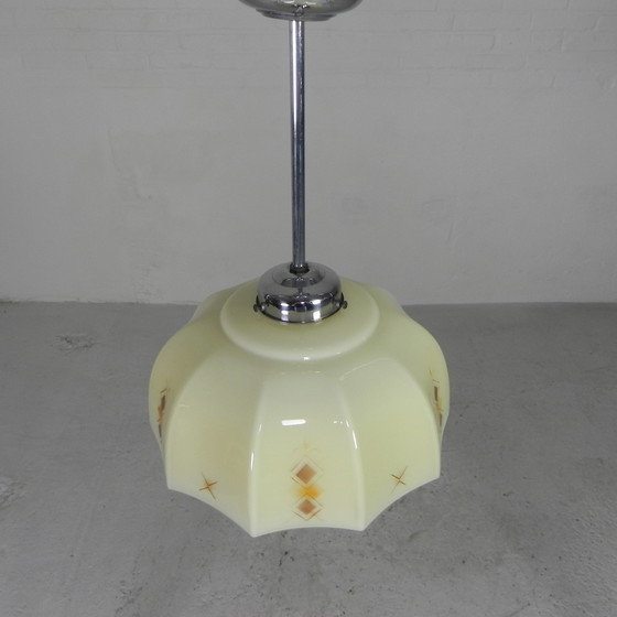 Image 1 of Art Deco hanglamp met glazen tienhoekige kap, jaren 30