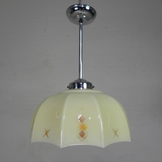 Image 1 of Art Deco hanglamp met glazen tienhoekige kap, jaren 30