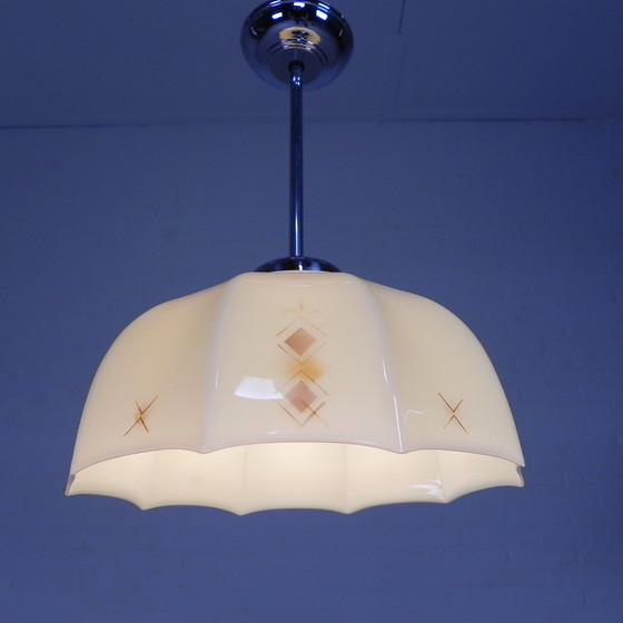 Image 1 of Art Deco hanglamp met glazen tienhoekige kap, jaren 30