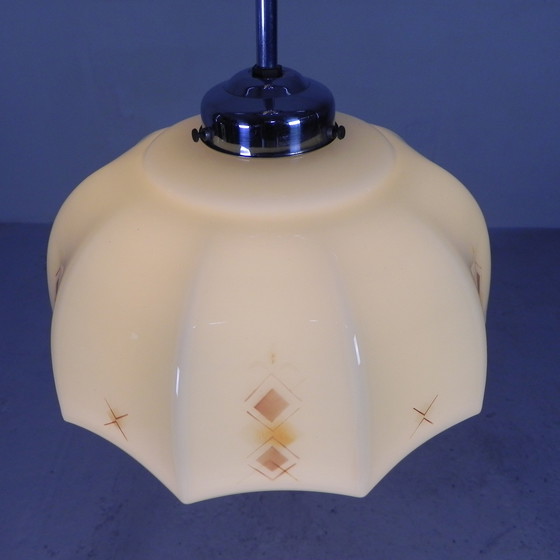 Image 1 of Art Deco hanglamp met glazen tienhoekige kap, jaren 30